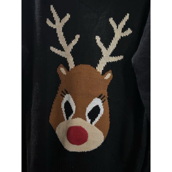 Vtg Carolyn Taylor Womens Christmas Sweater Size L Reindeer Face Black Rudolph - Picture 2 of 7